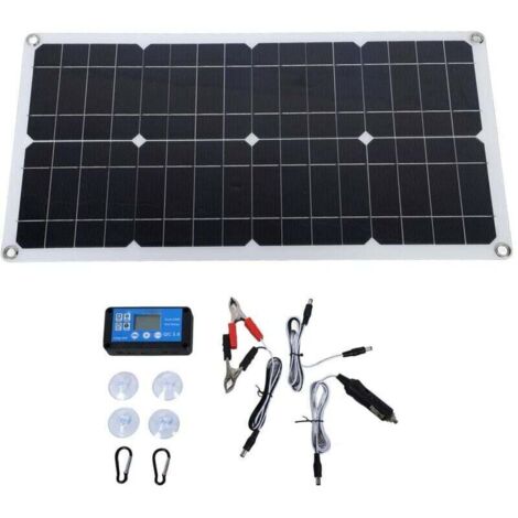 Kit solar portátil de 100 W con clasificación IP67 y regulador de CC de 12/24 V y 20 A para autocaravanas, caravanas y vehículos – Resistente al agua y compacto.