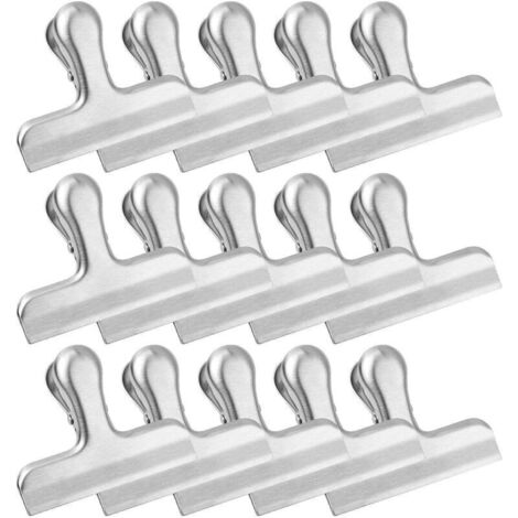 Clips de acero inoxidable para sellar alimentos – juego de 15 piezas, herméticos, ideales para bolsas de patatas fritas y almacenamiento. (1/4)