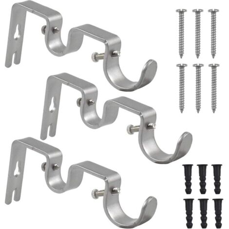 Gabrielle – Support de tringle à rideau double 3 pcs – Acier laminé à froid – Capacité 25 lb – Argent – Installation facile avec vis (1/5)