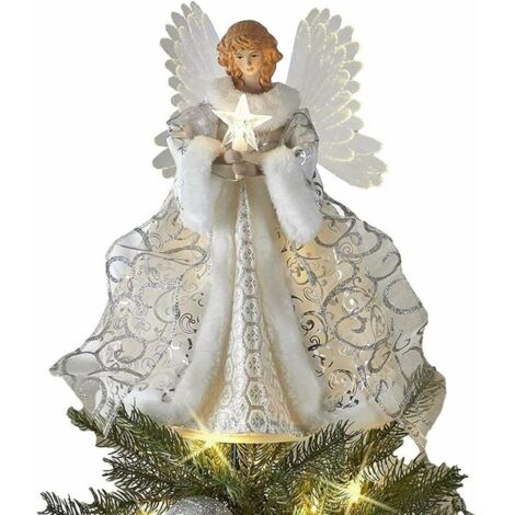 Sommet De Sapin De Noël En Forme D'ange - 30 Cm, Rouge Et Vert, En Céramique Et Tissu, Pour Une Décoration Festive Et élégante