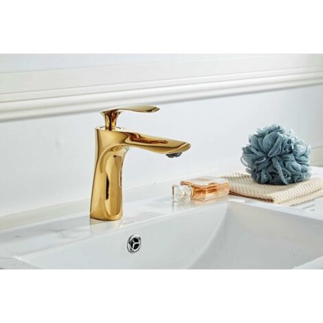 GABRIELLE Robinet de lavabo pour salle de bain Mitigeur en laiton Fini or chrome doré (1/5)