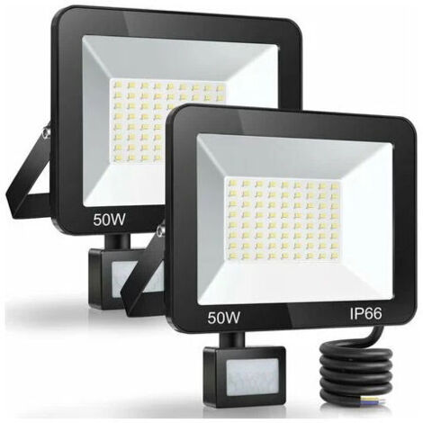 50W Projecteur LED Exterieur Detecteur de Mouvement 2 Pièce, IP66 Étanche Spot LED Avec Détecteur, 5000LM 7000K Blanc Froid Eclairage Exterieur, Lampe Exterieur pour Jardin Terrasse Entrée (1/5)