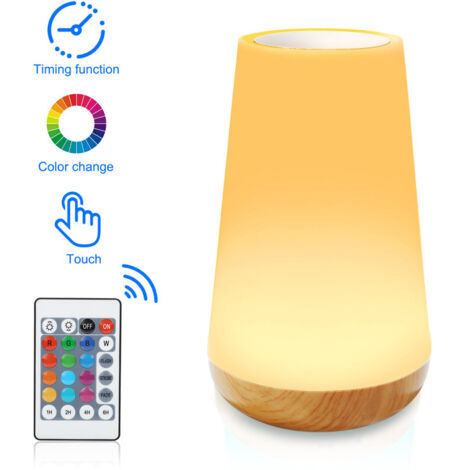 GABRIELLE Lampe de Chevet Veilleuse LED Lampe d'ambiance Chambre Lampe Nuit Tactile avec 13 Couleurs RGB, Rechargeable USB, Télécommande pour Chambre Salon Enfants Salle de Bébé Camping