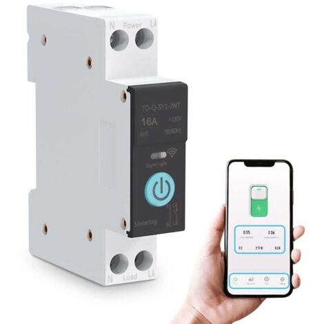 Disjoncteur sur Rail Din Commutateur WIFI Intelligent Télécommande pour Téléphone Portable sans Fil 3 Modes de Synchronisation Fonction pour Appareils Ménagers Convient pour la Maison(16A) (1/5)