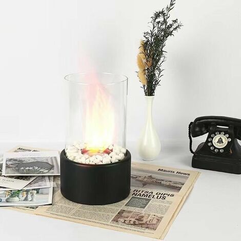 Cheminee De Table Interieur Boule à Feu De Table Bioéthanol NEWIMAGE - 29cm - Foyer Sans Vent Intérieur/Extérieur - Blanc Mat | Flamme Réelle Et Élégante Cheminee Ethanol A Poser Au Sol