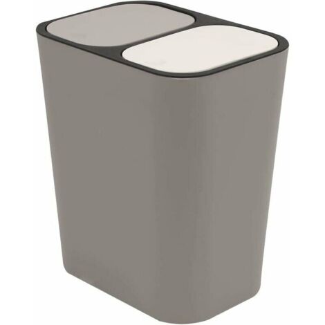 Gabrielle – Poubelle tri sélectif double compartiment 40L – Conception étroite avec couvercle pressé à la main – Pour cuisine et bureau – Gris