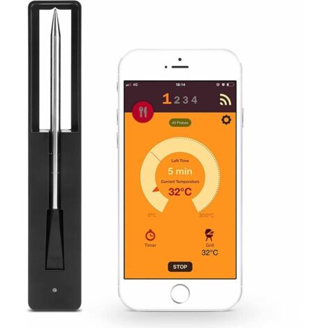 GABRIELLE Sonde De Cuisson 100% Sans Fil,Thermomètre À Viande Connecté,Four,Contrôle Température,Longue Portée,Connexion Wi-Fi/Bluetooth,Noire (1/5)