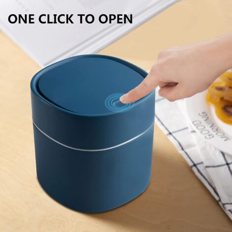 Mini Poubelle De Table 2 Litres Avec Couvercle à Poussoir - Blanche Élégante Pour Bureau, Coiffeuse Et Cuisine