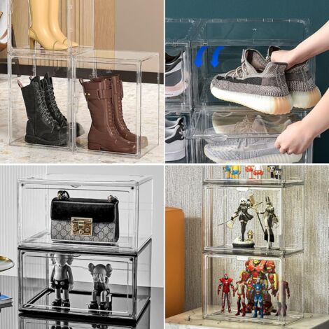 2Pcs Vitrine en Transparent - Vitrine pour Collection, Boîte de Présentation Transparent pour Figurines d'action,Mini Figurines, Objets de Collection, DIY Protection Anti-poussière (27.5x21x18cm