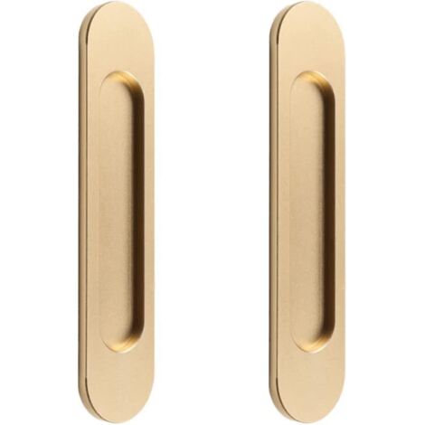GABRIELLE Poignée de porte coulissante auto-adhésive ovale pour porte coulissante 2 pièces en alliage d'aluminium doré mat affleurant poignée sans poinçon pour porte coulissante de grange Windows Ca (1/5)