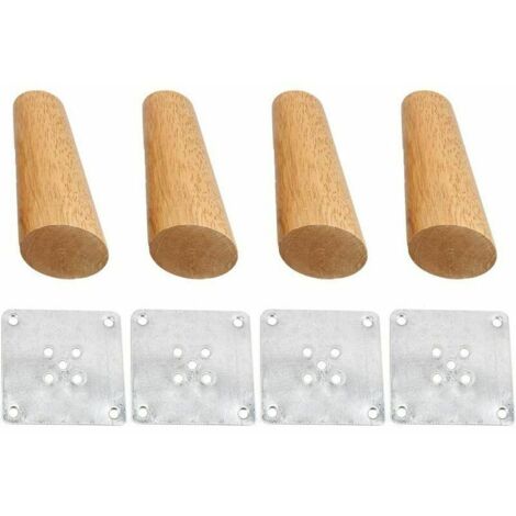 GABRIELLE Lot de 4 pieds de meubles en bois massif incliné 15cm, Pieds de rechange avec plaque de montage et vis pour canapé, TV, lit, table à manger