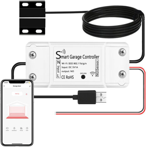 Ouvre-Porte de Garage Connecté WiFi, Interrupteur de Porte de Garage Intelligent WiFi Compatible avec Google Home, Contrôlé à Distance, Fonction de Minuterie et de Partage par L'APP Gratuite (1/6)