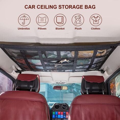 Filet De Rangement Toit Voiture Double Couche 78x53cm – Organisateur Plafond SUV/Van/Camping-Car, Noir, Installation Facile