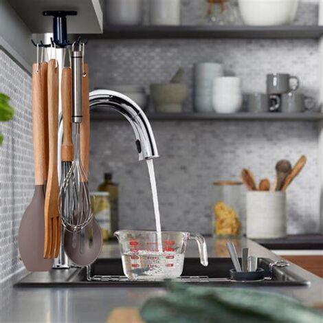 Lot De 2 Porte-ustensiles Rotatifs 360° - 6 Crochets Chacun, Adhésif Puissant, Pour Cuisine Ou Salle De Bain