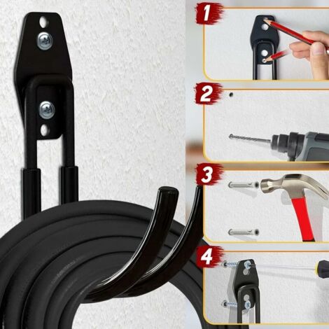 Crochet Tuyau Robuste Support Tuyau Arrosage Jlobnyiun - Porte-Tuyau Mural - 225x145x135 Mm - Orange/Noir - Rangement Extérieur Support Tuyau D' Arrosage 30 Mètres