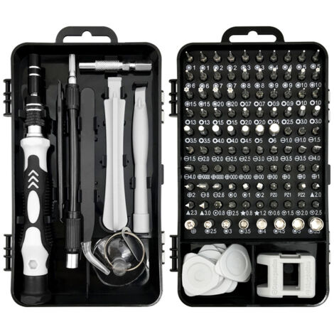 GABRIELLE Jeu de tournevis polyvalents 115 en 1, jeu de tournevis de précision, kit de démontage pour ordinateur portable, adapté aux smartphones, iPads, tablettes, produits électroniques (1/5)