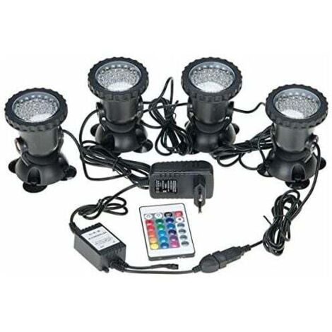 Spots sous-marins étanches multicolores RVB – Télécommande incluse – IP68 pour aquarium, piscine, jardin – Lot de 4 lumières (1/5)