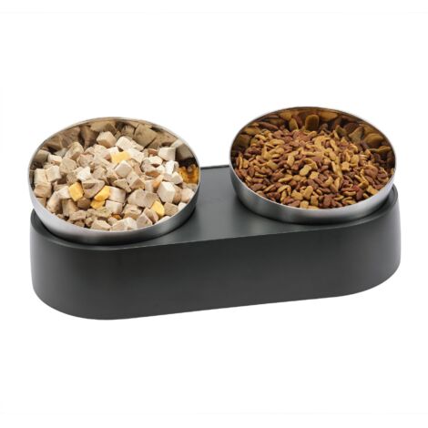Gamelle surélevée en acier inoxydable, gamelle double pour animaux de compagnie en acier inoxydable, gamelles inclinées pour nourriture, antidérapantes, sans déversement pour chats et petits chiens (1/5)