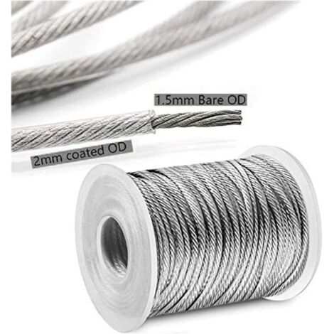 Kit Câble Acier Inoxydable 50 M Avec Accessoires - Revêtement PVC, Tendeurs, Crochets - Pour Suspension Extérieure, Corde à Linge, Rampe - 5