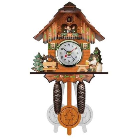 Horloge murale coucou en bois 128x218x55mm – Silencieuse avec grands chiffres arabes – Décoration rétro pour salon ou bureau