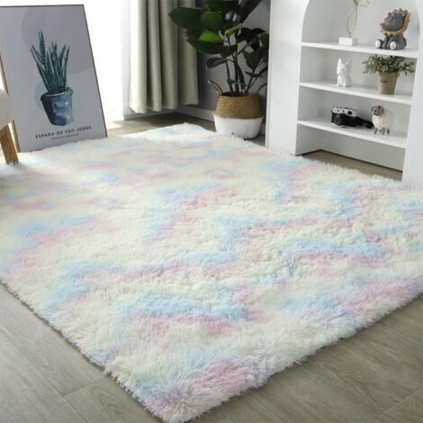Tapis Shaggy QUINZI 120x180 Cm - Bleu Marine, Antidérapant, Doux Et Confortable Pour Salon