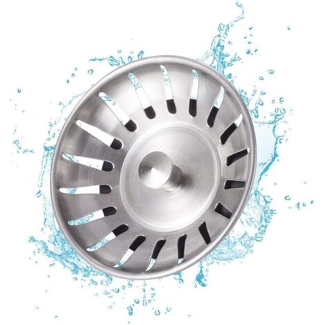 Lot de 2 bouchons d'évier de cuisine en acier inoxydable – Filtre universel (diamètre : 78 mm), grille anti-blocage, panier pour vidange rapide de l'évier (1/4)