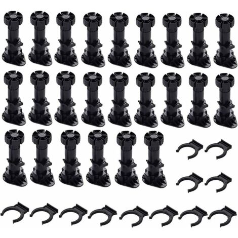 GABRIELLE 24 Pièces Pieds D'Armoire Plastique,Pied de Meuble,Pied Réglable pour Meuble,Noir Pieds de Meuble Plastique avec Clip Fixation Base pour Meubles de Cuisine,Armoire et Canapé