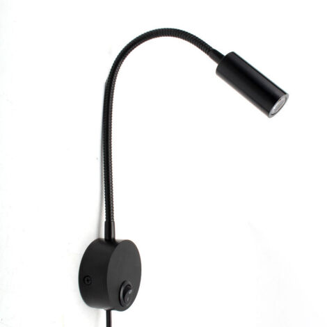 Applique de Lecture Noir, Lampe Col de Cygne Flexible LED 3W 3000-3500K Fixation Liseuse Murale 240V avec interrupteur pour Chambres Salon Intérieur Salon(Blanc chaud)