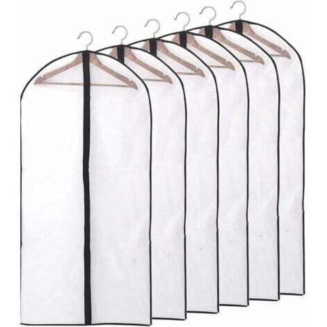 Housse anti-poussière translucide pour vêtement 6 pièces, imperméable, anti-poussière et résistant à l'humidité, sac de rangement suspendu, ensemble chemise/veste à fermeture éclair, 60 140 cm