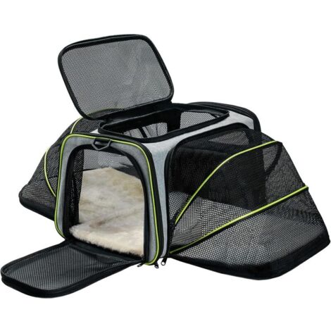 Sac de transport pour chat et petit chien extensible 67 cm – Tissu Oxford gris – Circulation d'air maximale – Poche latérale pratique