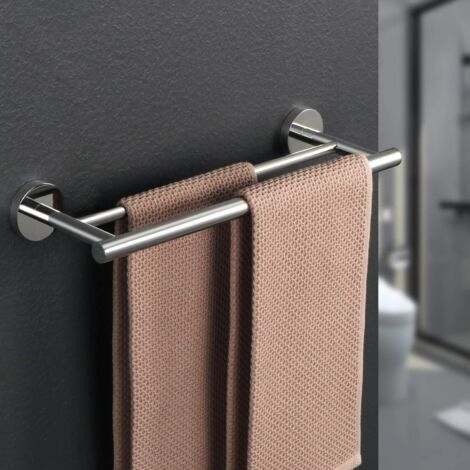 Double Porte-serviettes Mural Navaris - 42x14x11 Cm - Noir Avec Visserie
