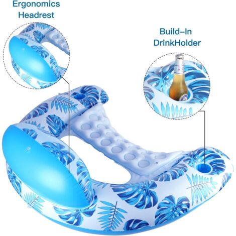 Lit flottant gonflable pour piscine, lit à eau pour adultes, baignoire à gazon, lit à dossier, piscine de bronzage, piscine flottante extérieure, bleu, 177 x 116 cm