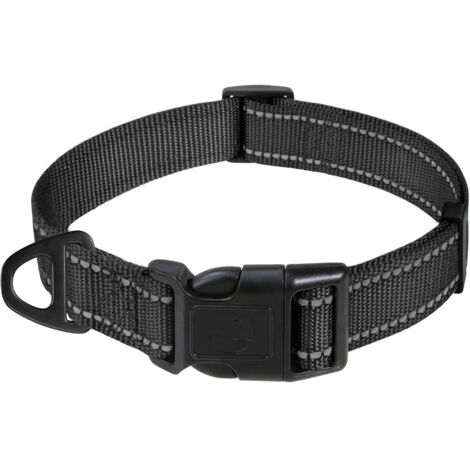 Collier classique réglable en nylon réfléchissant pour chien, convient aux chiens de taille moyenne, noir, largeur 2,5 cm (1/5)