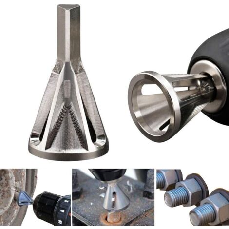 Outil d'ébavurage externe en acier inoxydable pour enlever les bavures de forage en acier inoxydable pour éliminer les dommages extracteurs compatibles avec les boulons de taille 8 à 32 (2pcs,argent) (1/5)