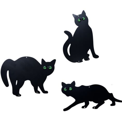 Chats Effaroucheurs D'oiseaux WENKO – Lot De 2, En Métal Noir Avec Yeux Scintillants