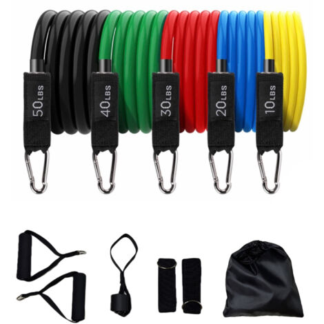 Flintronic Bandes élastiques 5 Niveaux 10-150 Lbs - Kit 15 Pièces Avec Poignées, Sangles, Ancrages - Yoga, Fitness, Musculation