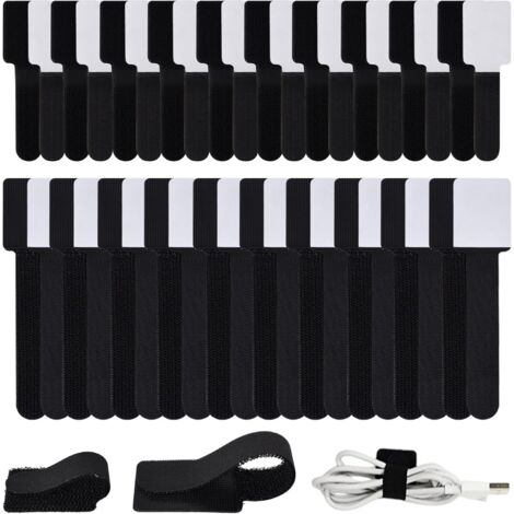 Bande Scratch Agrippantes, Attache Cable, Hook Loop Rubans, 20 PCS 150mm x 35mm, 20PCS 90mm x 30mm, Noir, Adhésif Bande pour Attacher Les Câbles, PC et fils Électriques, Mur, Sol, Plastique, Ménage (1/5)