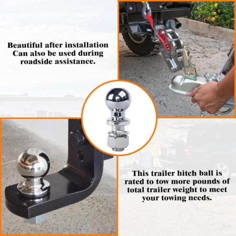 Boule D'attelage Remorque 50mm De Diamètre - Filetage 22mm, Charge Max 3,5 Tonnes - En Acier Chromé Pour Tracteurs, 4x4, Camping-cars