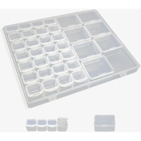 56 Grilles Boîte Rangement Perle Diamants, Compartiment en Plastique, Transparent Conteneur de Bijoux, Boîte Organisateur avec Séparateur Transparent Amovible pour Accessoires, Grilles individuelles