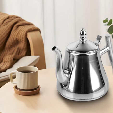 Théière Inox Double Paroi 1L Avec Infuseur Amovible – Théière Induction/Gaz, Isolation Parfaite, Design Élégant