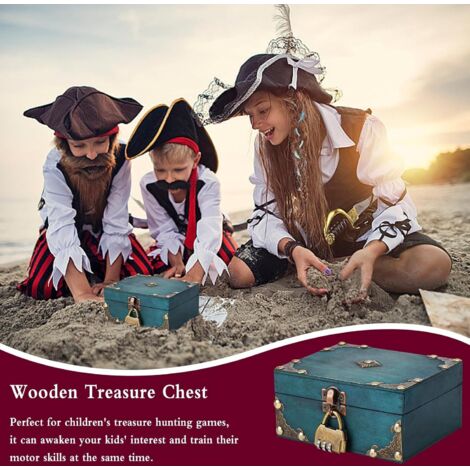 Coffre Au Trésor Vintage Bois 16x12x9,5 Cm Avec Serrure - Décoration Pirate Enfants Et Rangement