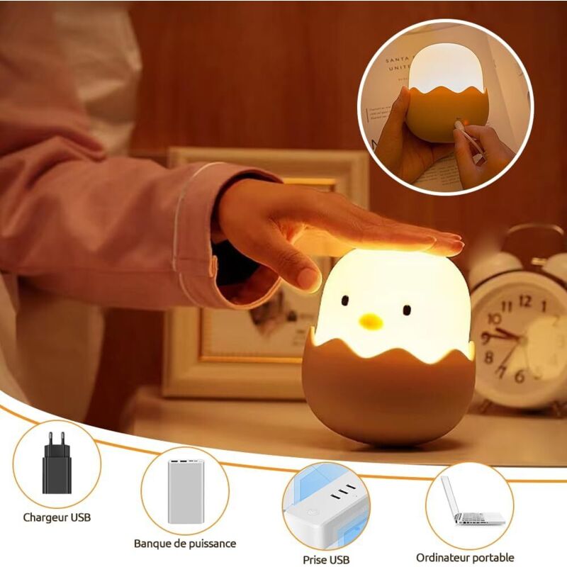 Veilleuse Enfant Rechargeable USB - Forme Loutre De Mer - Intensité Variable Et Minuterie - Sécurité Yeux - Avec Autocollants