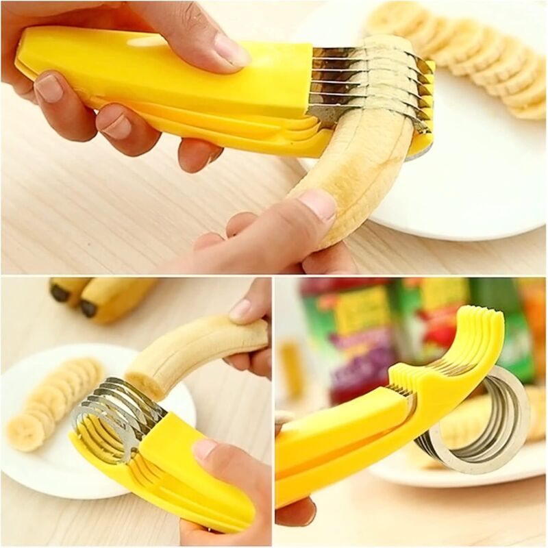 MUYAPAY Coupe Fruits, 2 Pièces Coupe Fraise Press Cup Slicer, Acier Inoxydable Trancheuse De Bananes Fruits Trancheuse, De Fruits Multifonctionnelle