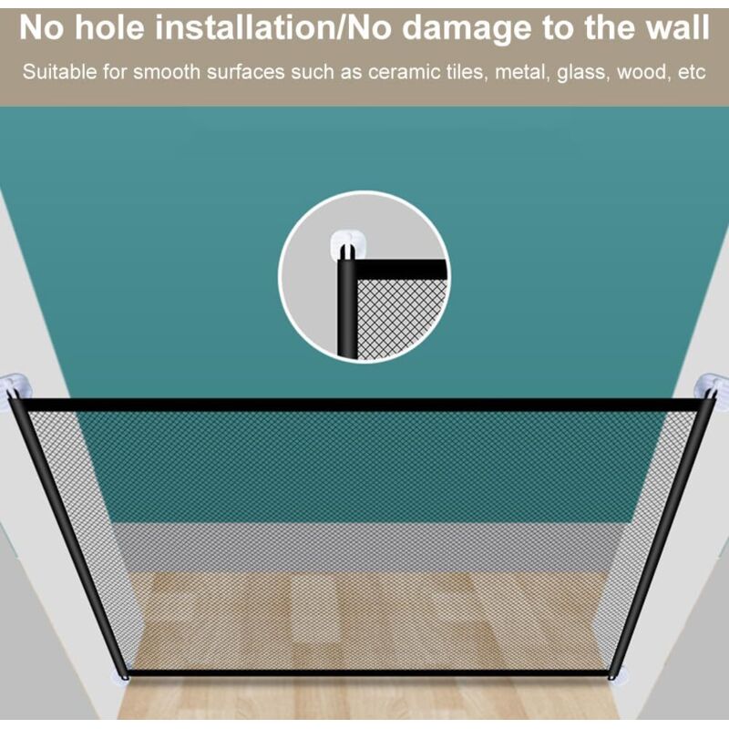 Barrière de sécurité Chien Barrière de Rétractable Pliable pour Barrière D' escalier de Sécurité pour Chiens et Bébé Noir(Taille 72×120cm