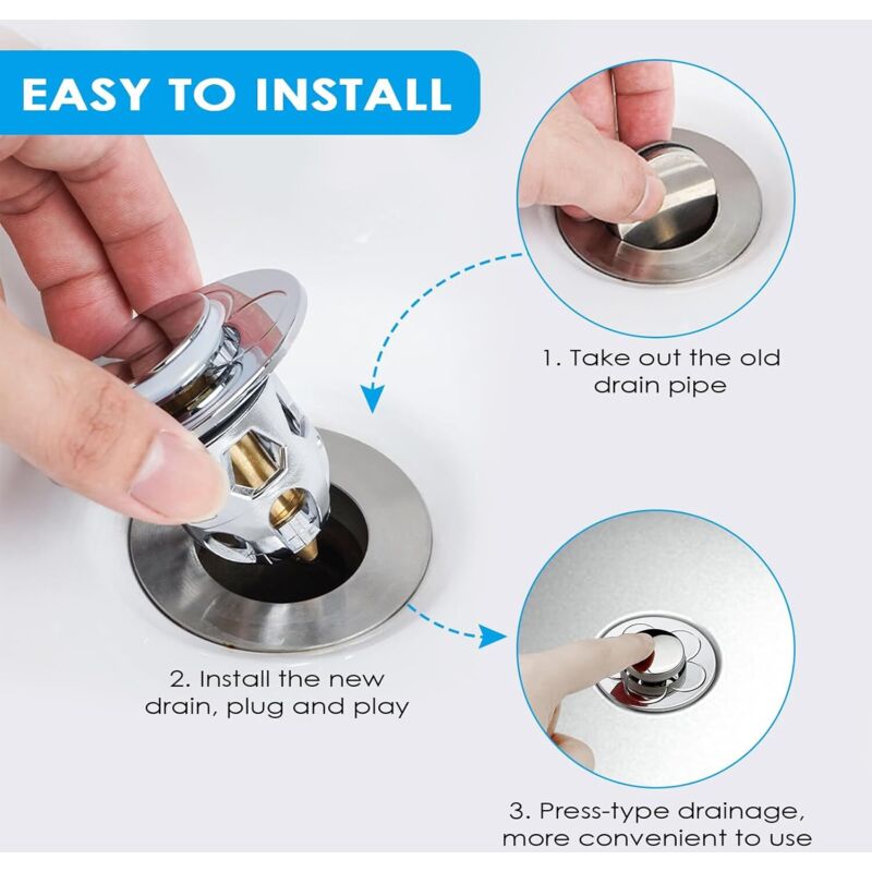 Bouchon De Lavabo Universel 2 En 1 - Filtre Anti-cheveux, Diamètre 26 à 46 Mm, Acier Inoxydable
