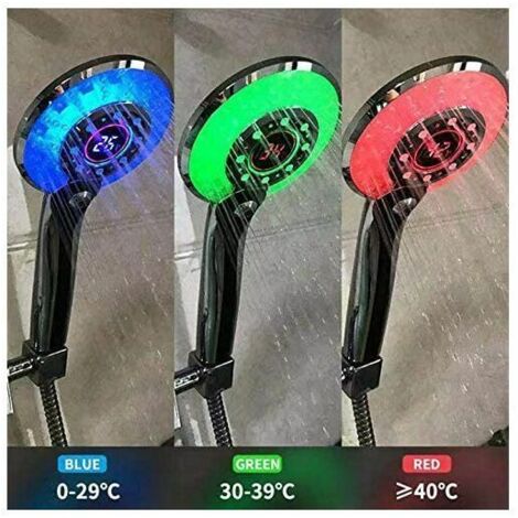 Uadme pommeau douche LED, 3 couleurs douchette à main avec affichage la température douchette couleur pommeau douche numérique basse pression pour répondre à la plupart des besoins salle de bain Uadme pommeau douche LED, 3 couleurs douchette à main avec affichage la température douchette couleur pommeau douche numérique basse pression pour répondre à la plupart des besoins salle de bain