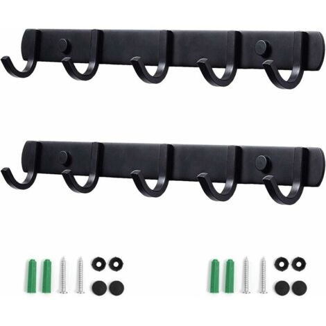Tigrezy -Patères Porte Manteaux Design En Acier Inoxydable, Patères Salle De Bains Solide pour Chambre Bureau Noir (5 Hook, 2 Pièces) (1/5)