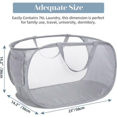 Panier à Linge Pliable 60 Litres - Grand Format, Poignées De Transport, Rangement Vêtements Et Jouets, Maille Noire