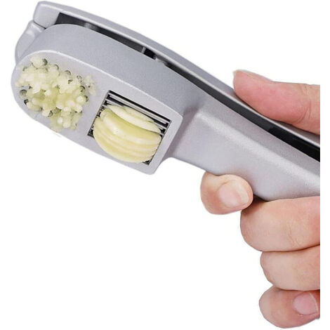 Presse-ail 2 en 1 : hachoir, broyeur et trancheur avec éplucheur et brosse - Antirouille, lavable au lave-vaisselle, poignée ergonomique pour un pressage et un nettoyage faciles (1/4)
