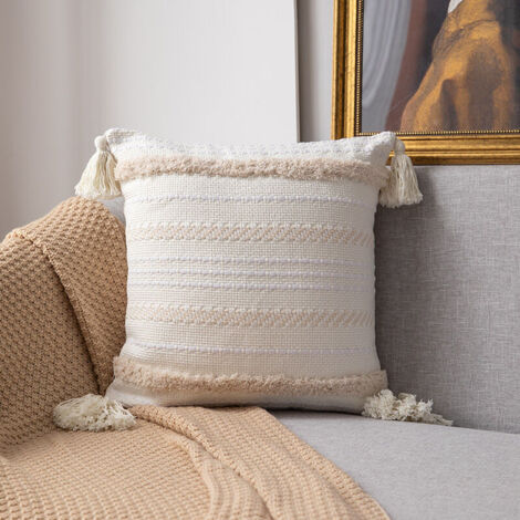 Lot De 2 Housses De Coussin En Lin 45x45 Cm - Style Bohème - Pour Canapé, Jardin, Chambre